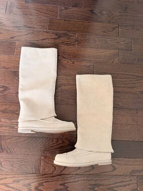 Chanel Beige Suede Knee-High Boots